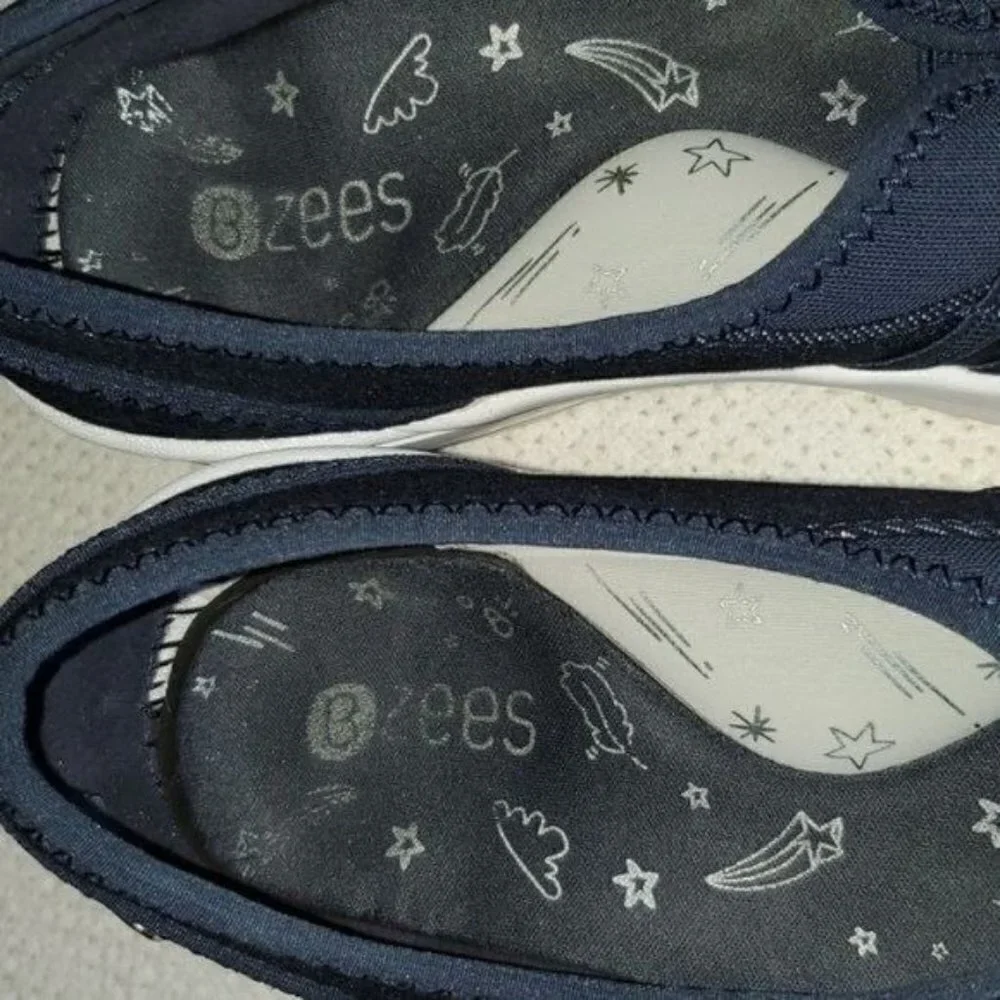 Bzees Navy Blue Slip On Loafers Cloud Technology Wedge Comfort Shoes Womens 6.5 - Picture 8 of 9